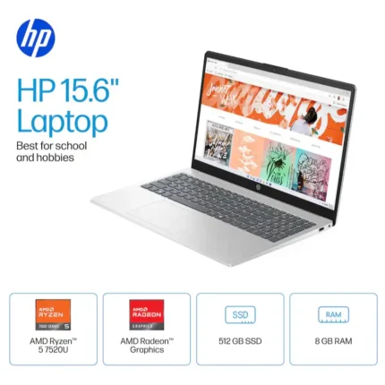 HP 15-FC0146DX Touchscreen Laptop, AMD Ryzen 5 7520U, AMD Radeon Graphics, 8GB LPDDR5 RAM, 512GB SSD, 15.6″ FHD IPS Touch, Windows 11 Home, Natural Silver - image 8